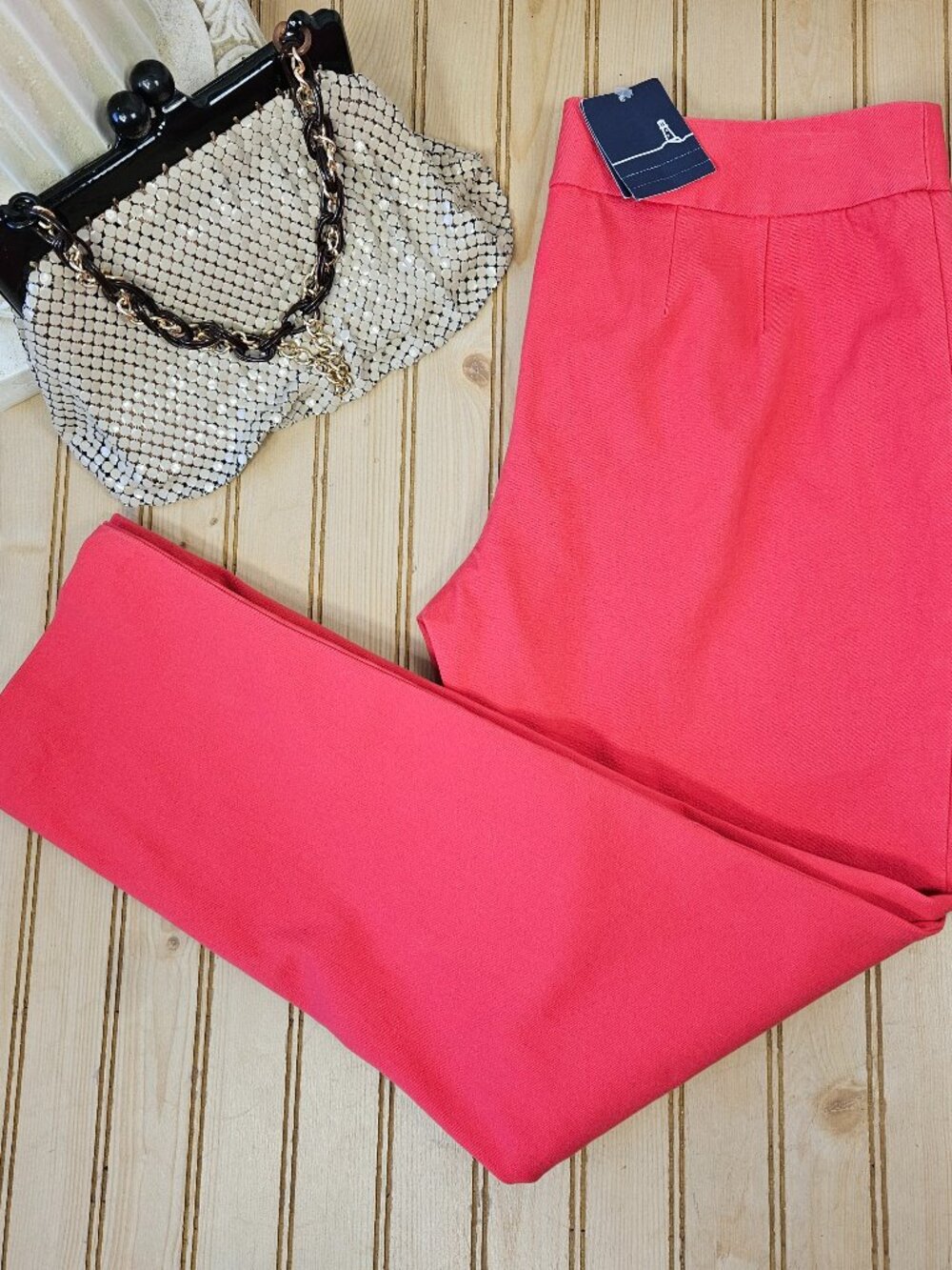 NWT Land's End Size 8 Red Fit 2 Side Zip Twill Pants Mid Rise Stretch Womens